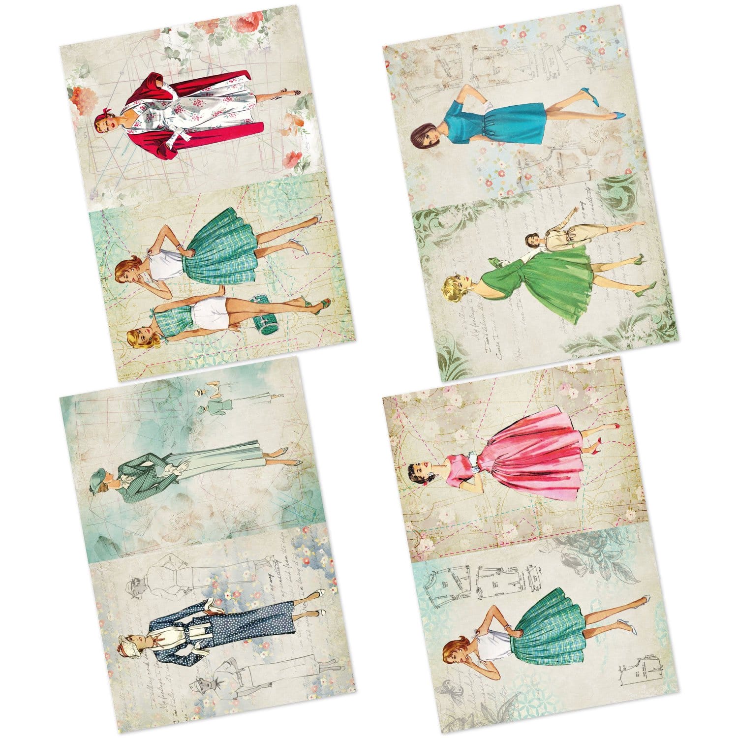 CrafTangles Decoupage Paper Pack - Retro Chic (A4) - 4 sheets Retro Chic Amazon 4 Images Retro-Chic-Amazon-4-Images