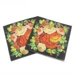 A pack of 12 by 12 inch Decoupage Napkins(5 pcs)  - Red flowers on black background