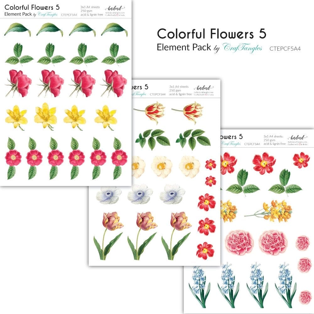 CrafTangles Elements Pack - Colorful Flowers 5 (3 sheets of A4) 33 Colourful FLowers 5 CrafTangles Elements Pack - Colorful Flowers 5 (3 sheets of A4)