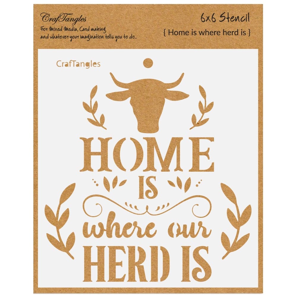 CrafTangles 6"x6" Stencil - Home is where Herd Is CTCS123 Home is where herd is CrafTangles 6"x6" Stencil - Home is where Herd Is