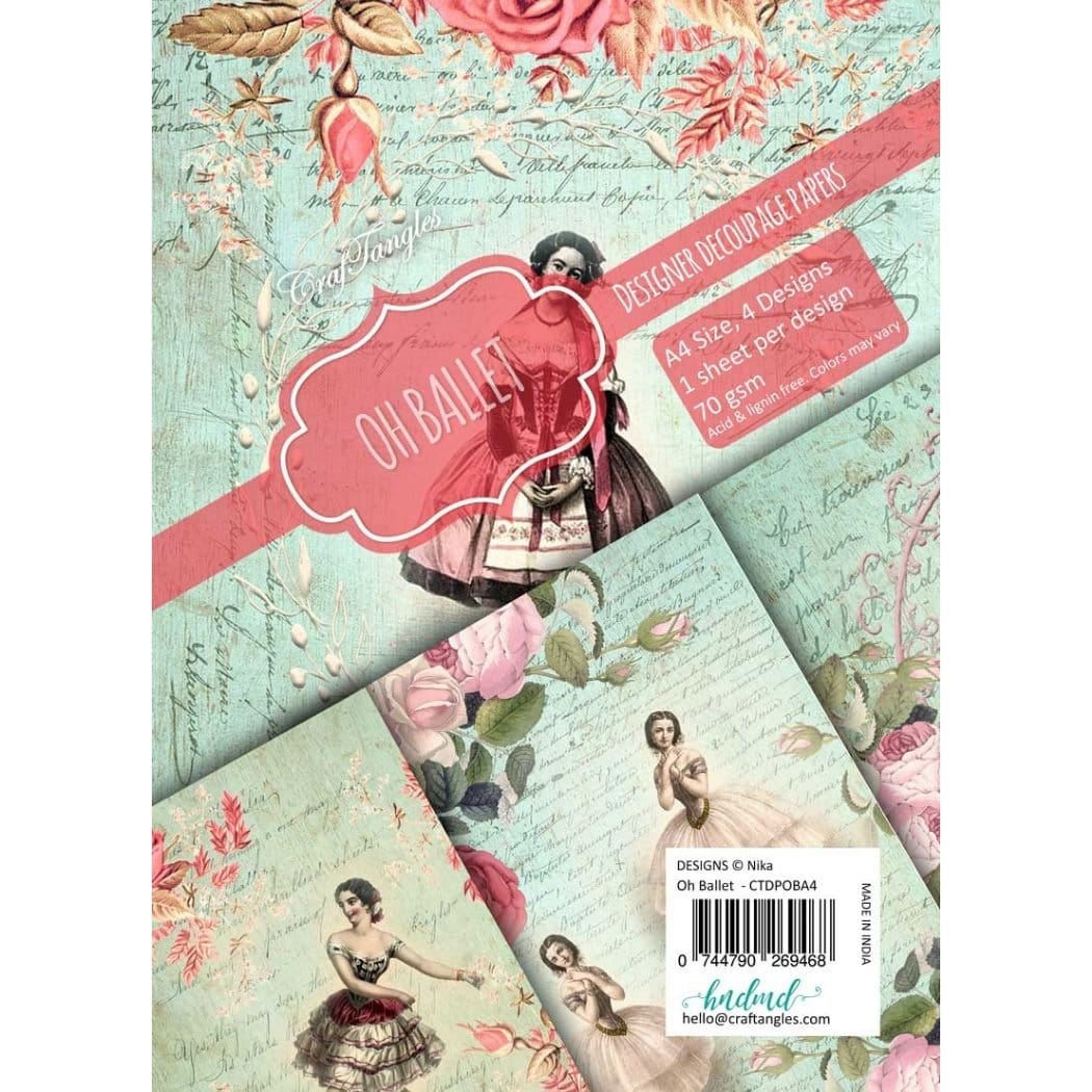 CrafTangles Decoupage Paper Pack - Oh Ballet (A4) - 4 sheets Oh Ballet Decoupage A4 Decoupage papers CrafTangles CrafTangles Decoupage Paper Pack - Oh Ballet (A4) - 4 sheets