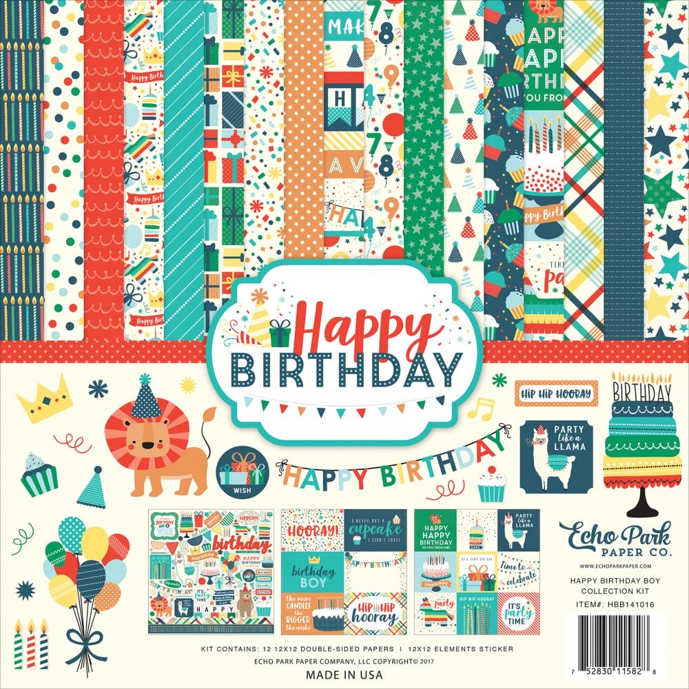 EchoPark paper pad - Happy Birthday Boy Collection Kit (12 by 12 inch)
