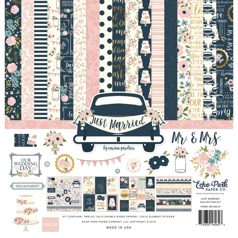 EchoPark paper pad - Just Married Collection Kit with Gold foil (12 by 12 inch)