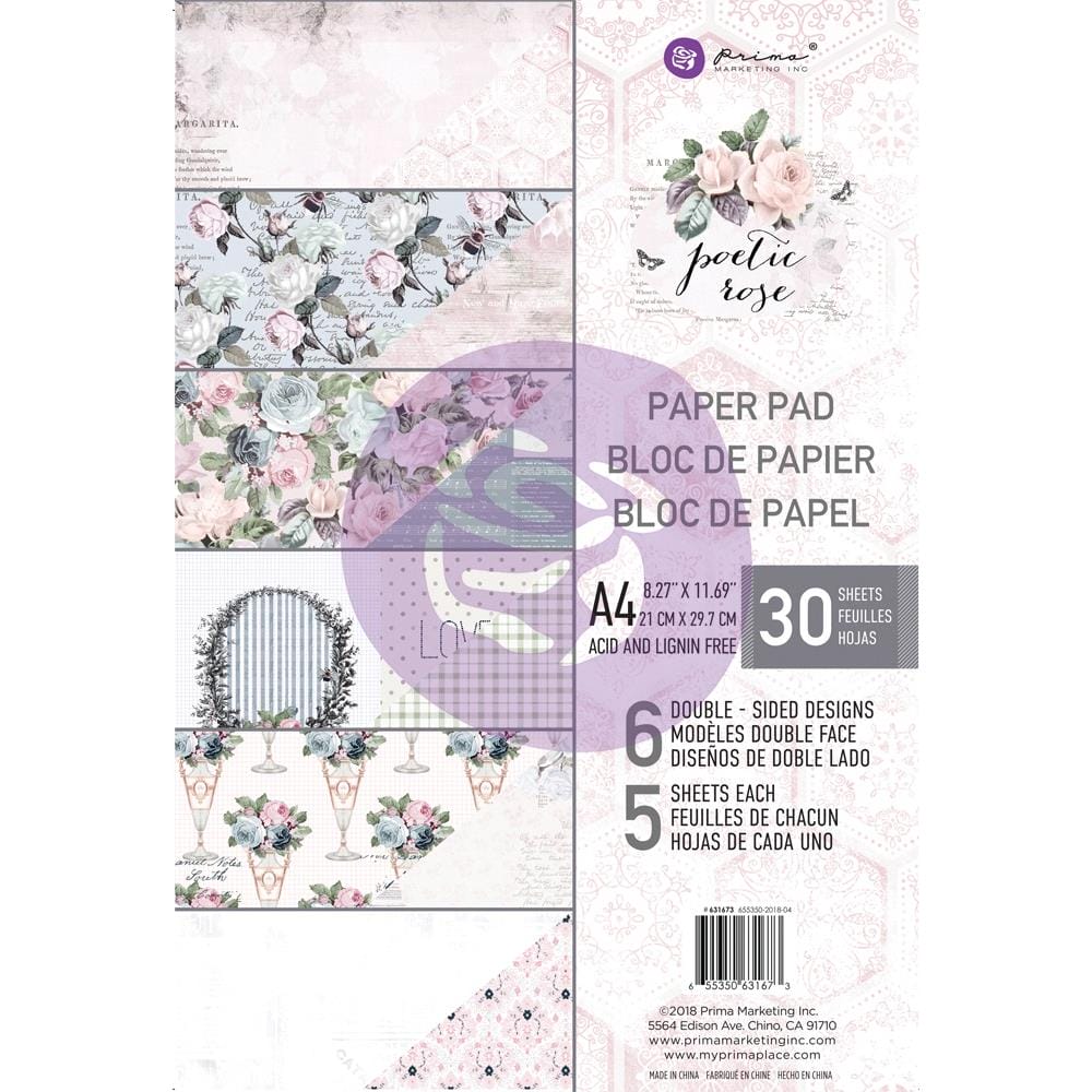 Prima Marketing Double-Sided Paper Pad A4 30/Pkg - Poetic Rose, 6 Designs/5 Each prima A4 portic rose paper Prima Marketing Double-Sided Paper Pad A4 30/Pkg - Poetic Rose, 6 Designs/5 Each