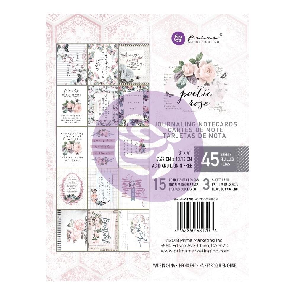 Prima - Poetic Rose - 3 x 4 Journaling Cards prima journalling cards poetic rose Prima - Poetic Rose - 3 x 4 Journaling Cards