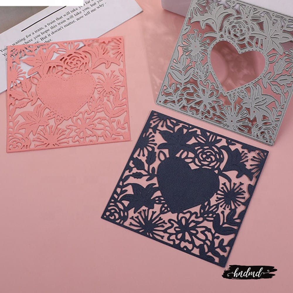 Steel Background Dies - Floral Square with Heart XY007 steel cutting dies CraftAdda 1 XY007_steel_cutting_dies_CraftAdda_1