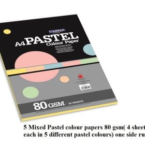CAMPAP 1 side ruled pastel 5 mixed colour paper pack A4( 4 sheets per colour) - Pack of 2