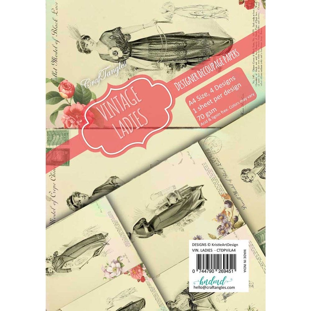 CrafTangles Decoupage Paper Pack - Vintage Ladies (A4) - 4 sheets Vintage Ladies Decoupage A4 CrafTangles Decoupage Paper Pack - Vintage Ladies (A4) - 4 sheets
