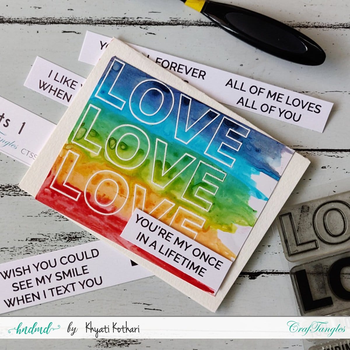 CrafTangles cardstock 12" by 12" (270 gsm) (Set of 10 sheets) - Dual Textured White Watercolor Rainbow love card 2 Watercolor_Rainbow_love_card_2