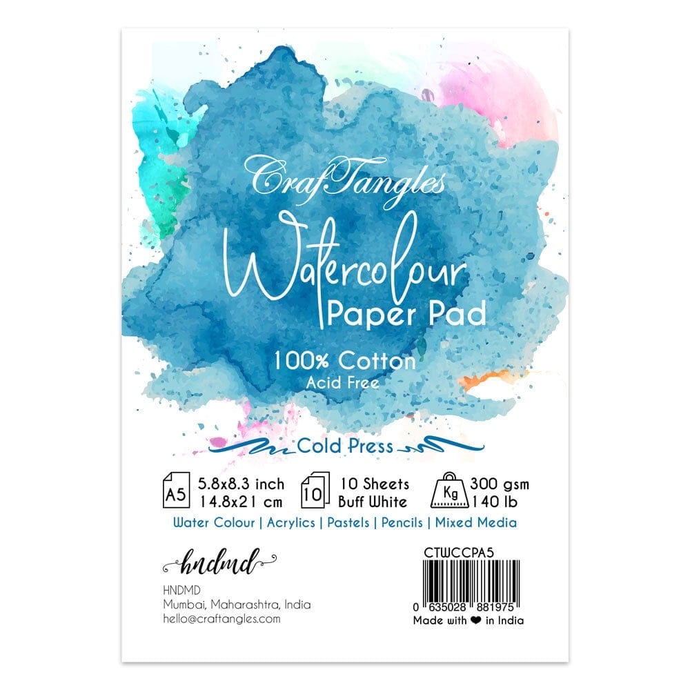 CrafTangles 100% cotton cold press 300 gsm Watercolor Paper Block / paper pad - A5 Watercolour Paper Pad Cold Press A5 300GSM CrafTangles 100% cotton cold press 300 gsm Watercolor Paper Block / paper pad - A5