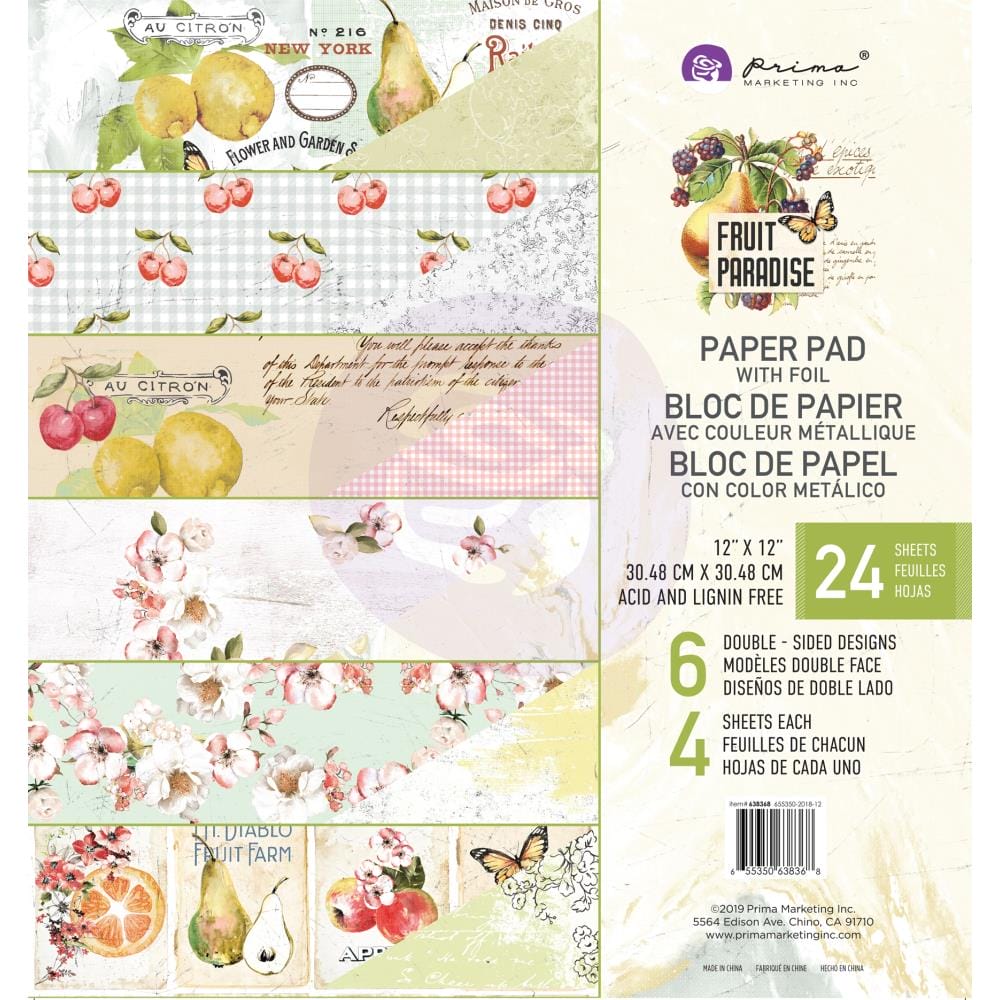 Prima - Fruit Paradise - 12x12 Paperpack (24 double sided sheets) prima marketing 12by12 paper fruit paradise Prima - Fruit Paradise - 12x12 Paperpack (24 double sided sheets)
