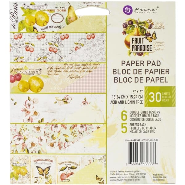 Prima - Fruit Paradise - 6x6 Paperpack (30 double sided sheets)