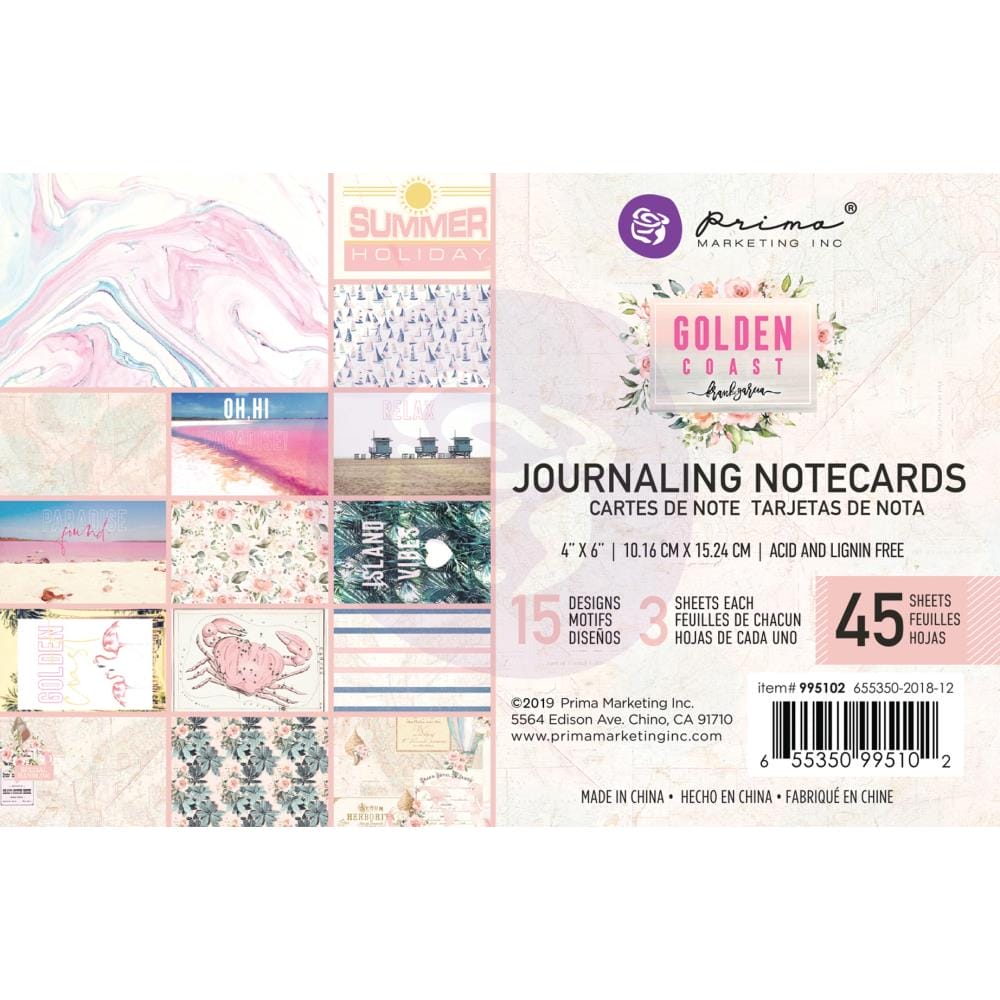 Prima 4 by 6 journalling cards - Golden Coast prima marketing golden Coaste 4by6 journalling Cards Prima 4 by 6 journalling cards - Golden Coast