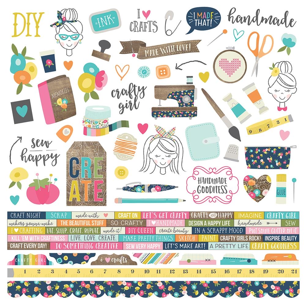 Simple Stories Sticker - Crafty Girl 12"X12" simple stories 12by12 sticker crafty girl Simple Stories Sticker - Crafty Girl 12"X12"
