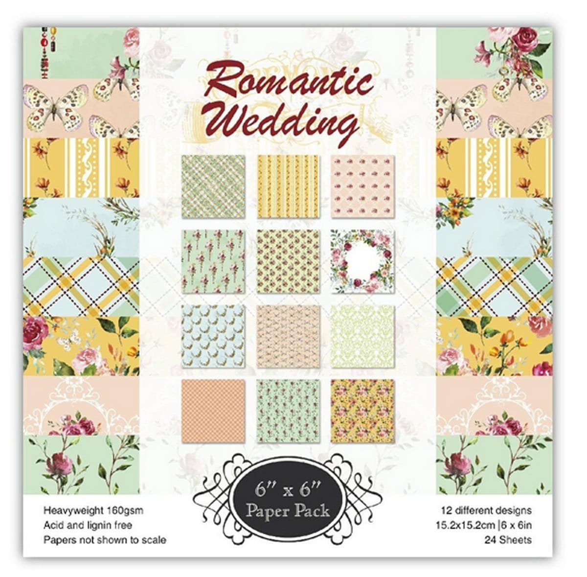 Romantic Wedding Scrapbook Paper (Pack of 24 sheets) - 12 by 12 inch
