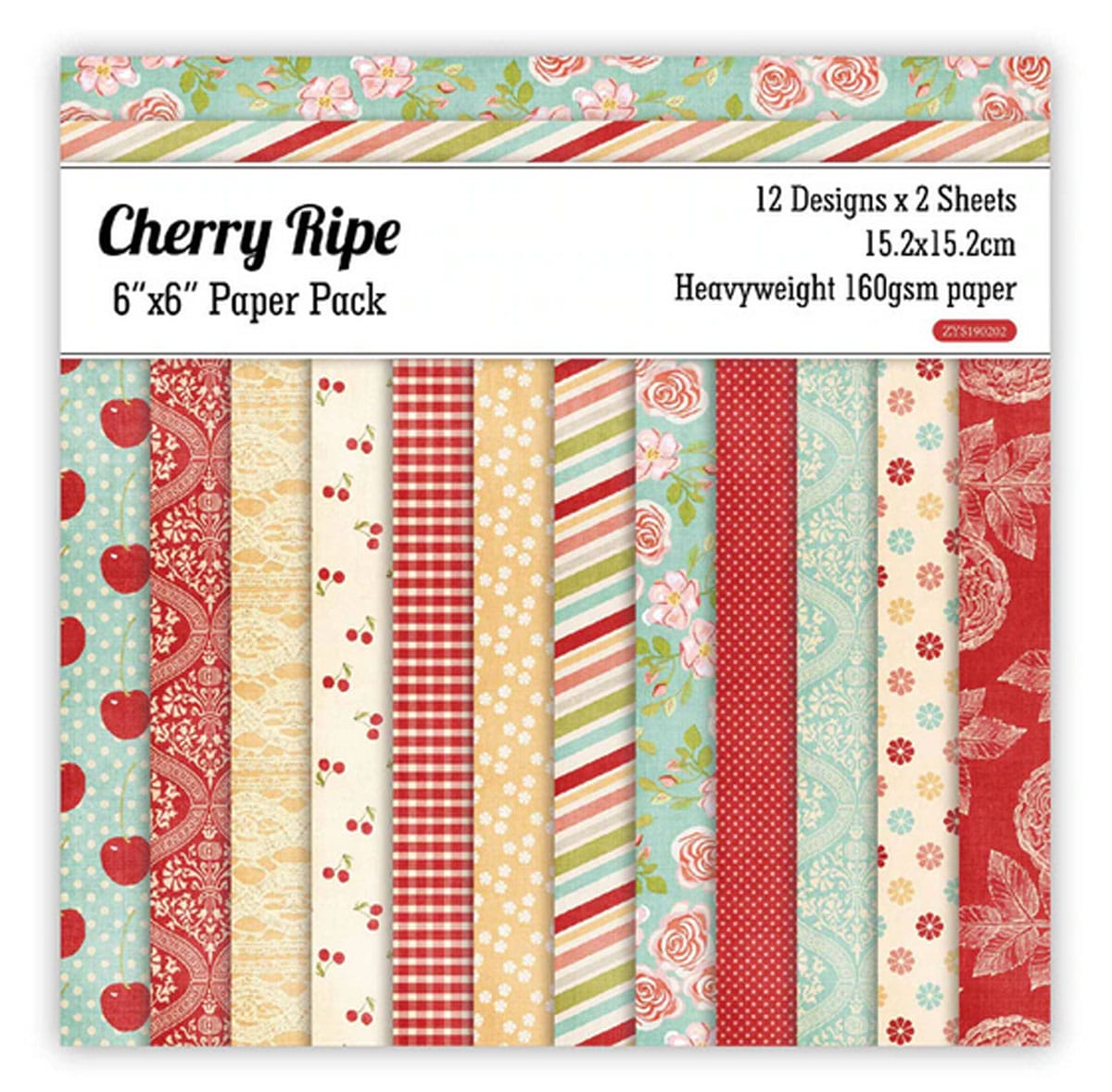 Cherry Ripe Scrapbook Paper (Pack of 24 sheets) - 6 by 6 inch