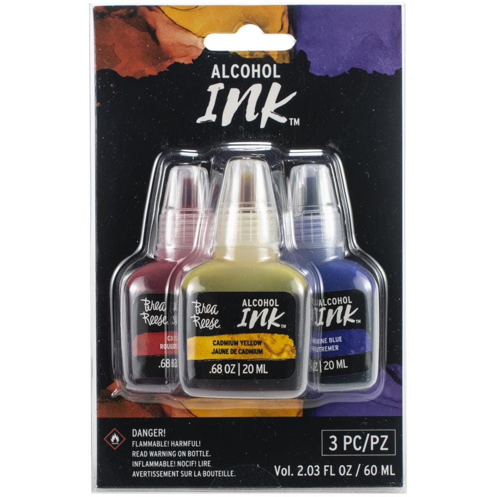 Brea Reese Alcohol Inks 20ml 3/Pkg - Cadmium Red/Cadmium Yellow/Ultramarine BreaReese alcohol ink cad red yellow blue Brea Reese Alcohol Inks 20ml 3/Pkg - Cadmium Red/Cadmium Yellow/Ultramarine