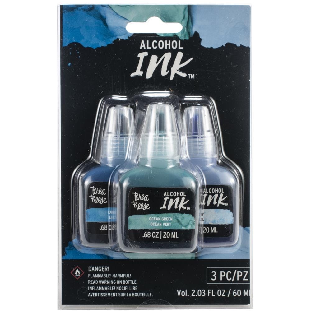 Brea Reese Alcohol Inks 20ml 3/Pkg - Lake Blue/Ocean Green/Sky BreaReese alcohol ink lake blue ocea green sky Brea Reese Alcohol Inks 20ml 3/Pkg - Lake Blue/Ocean Green/Sky