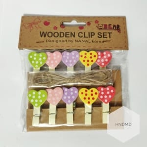 Assorted Wooden Clips - Pastel Hearts