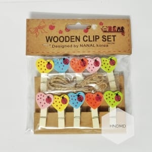Assorted Wooden Clips - Vibrant Hearts