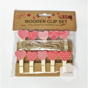 Assorted Wooden Clips - Valentine Hearts