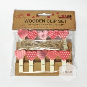 Assorted Wooden Clips - Valentine Hearts
