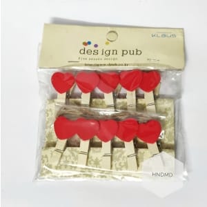 Assorted Wooden Clips - Red Hearts