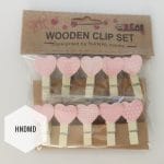 Assorted Wooden Clips - Pink Patterned Hearts