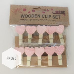 Assorted Wooden Clips - Pink Patterned Hearts