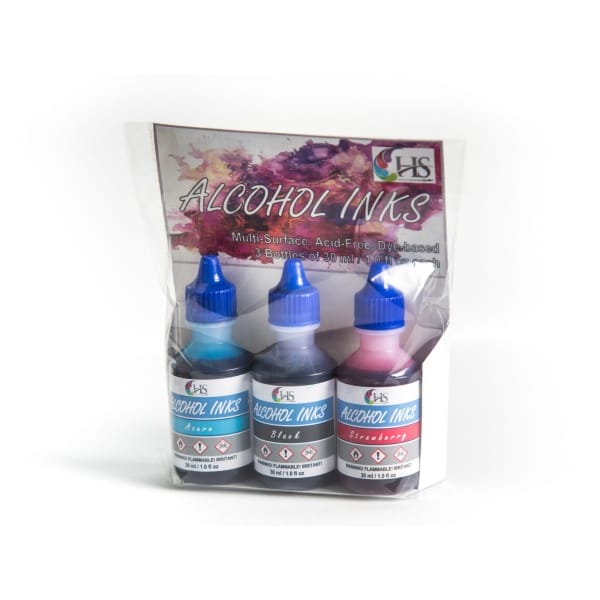 HS Alcohol Inks - Set 1 (Azure, Black and Strawberry)