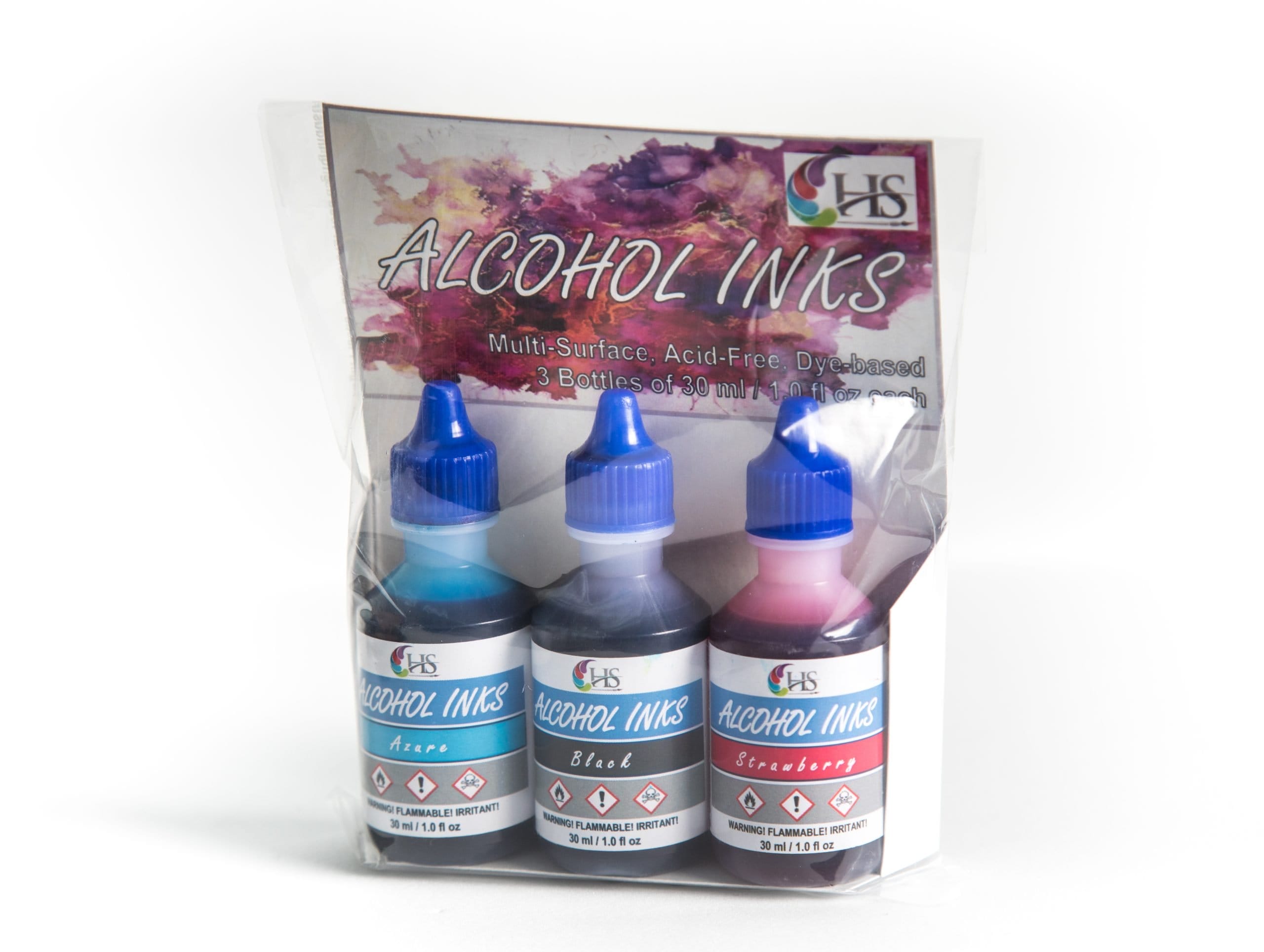 HS Alcohol Inks - Set 1 (Azure, Black and Strawberry)