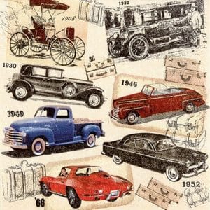 A pack of 12 by 12 inch German Decoupage Napkins ( 5 pcs ) - Classic Cars