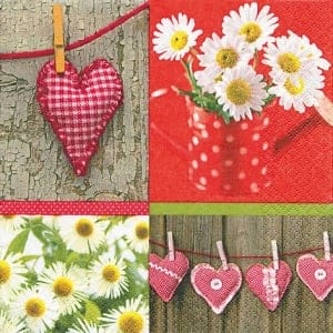 A pack of 12 by 12 inch German Decoupage Napkins ( 5 pcs ) - Hearts and Daisies