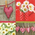 A pack of 12 by 12 inch German Decoupage Napkins ( 5 pcs )  - Hearts and Daisies