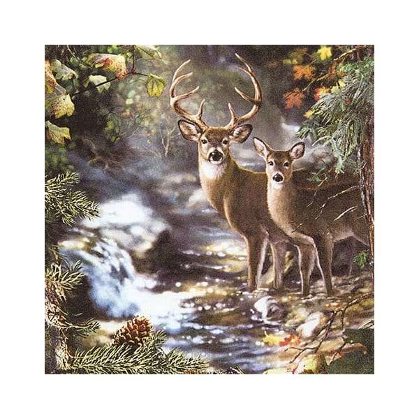A pack of 12 by 12 inch German Decoupage Napkins ( 5 pcs ) - Deers on Creek