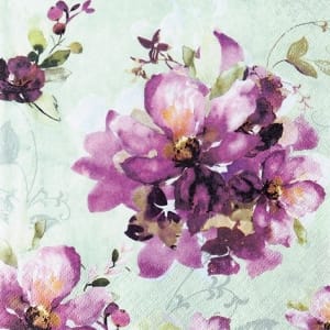 A pack of 12 by 12 inch German Decoupage Napkins ( 5 pcs ) - Purple Blooms