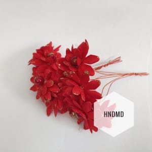Fabric Glitter Flowers - Red (Pack of 12)