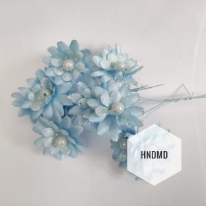 Fabric Glitter Flowers - Baby Blue (Pack of 12)