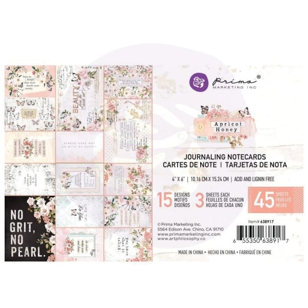 Prima 4 by 6 journalling cards - Apricot Honey