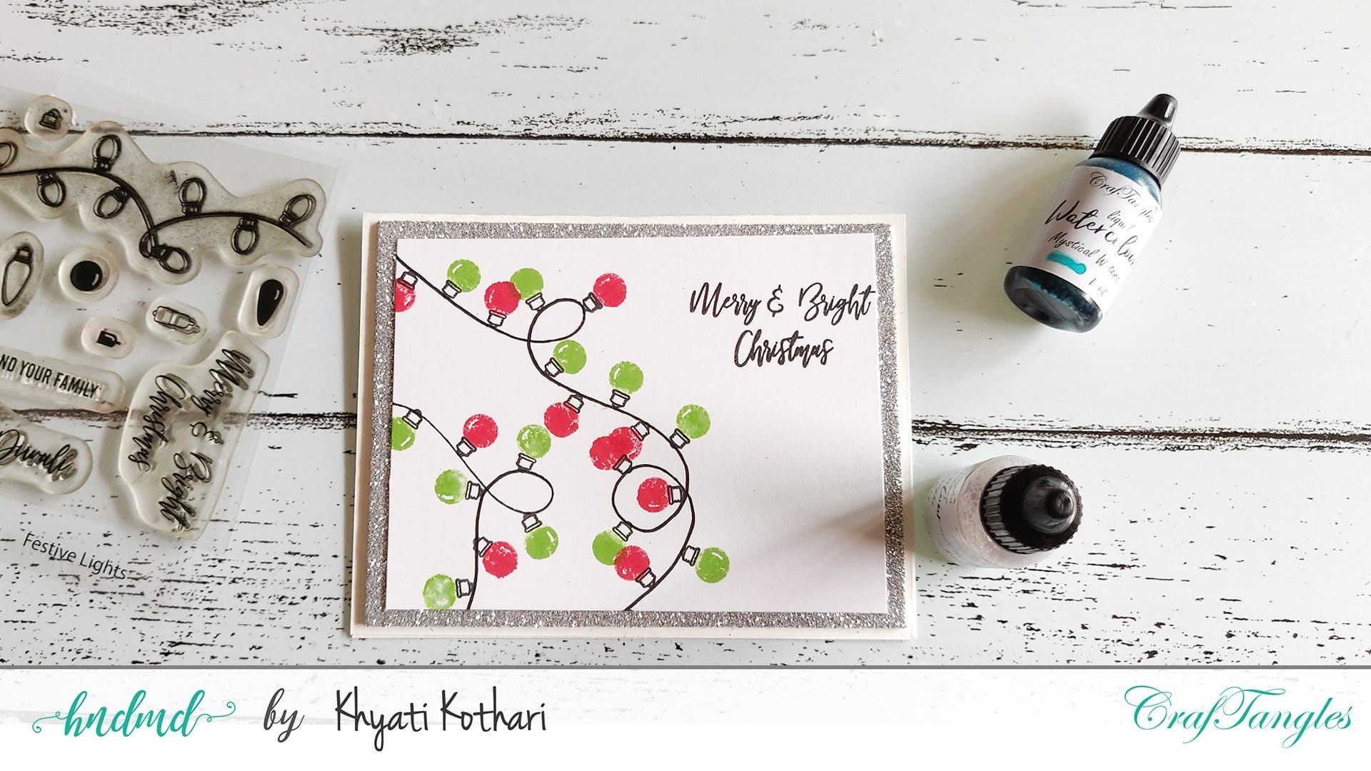 CrafTangles Photopolymer Stamps - Festive Lights CAS Christmas light Card CAS_Christmas_light_Card