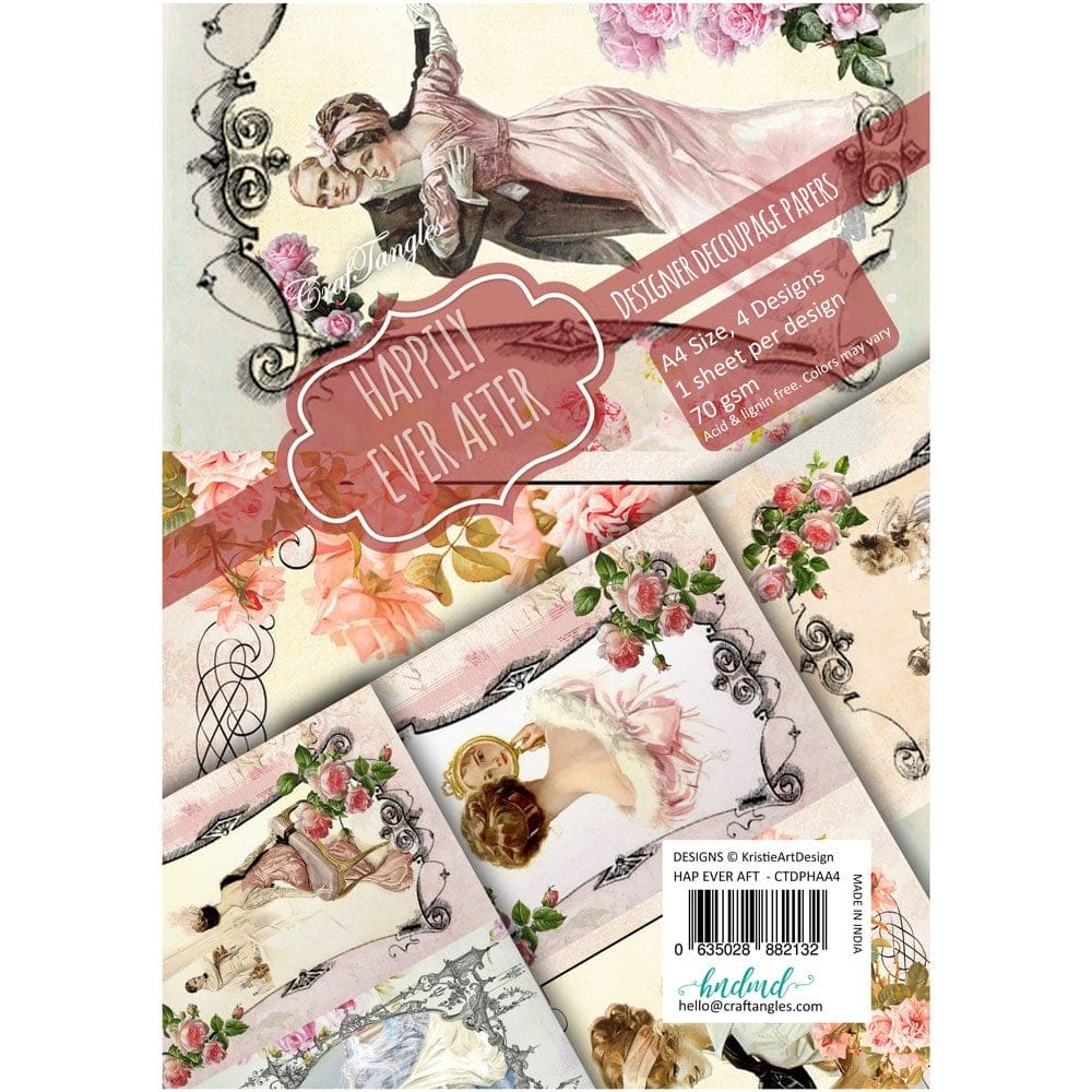 CrafTangles Decoupage Paper Pack - Happily Ever After (A4) - 4 sheets Happily Ever After Decoupage A4 CrafTangles Decoupage Paper Pack - Happily Ever After (A4) - 4 sheets