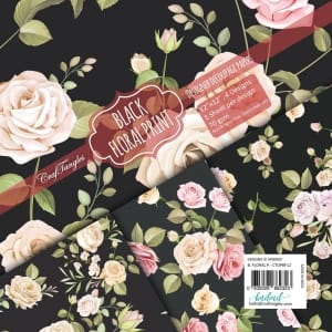 CrafTangles Decoupage Paper Pack - Black Floral Print (12 by 12 inch) - 4 sheets