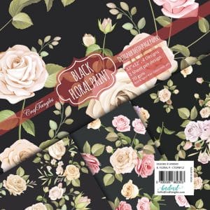 CrafTangles Decoupage Paper Pack - Black Floral Print (12 by 12 inch) - 4 sheets