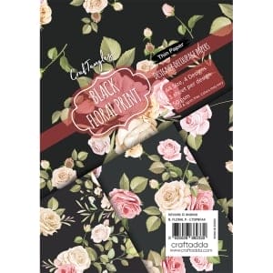 CrafTangles Decoupage Paper Pack - Black Floral Print (A4) - 4 sheets