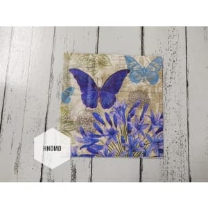 A pack of 12 by 12 inch Decoupage Napkins / Decoupage Tissues (5 pcs) - Blue Butterflies