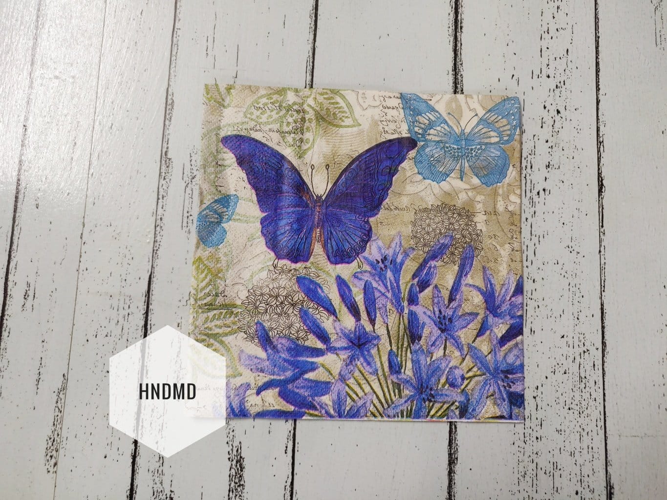 A pack of 12 by 12 inch Decoupage Napkins / Decoupage Tissues (5 pcs) - Blue Butterflies