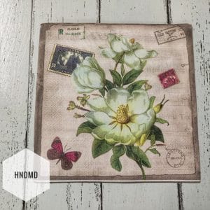 A pack of 12 by 12 inch Decoupage Napkins / Decoupage Tissues (5 pcs) - Vintage flowers with stamps