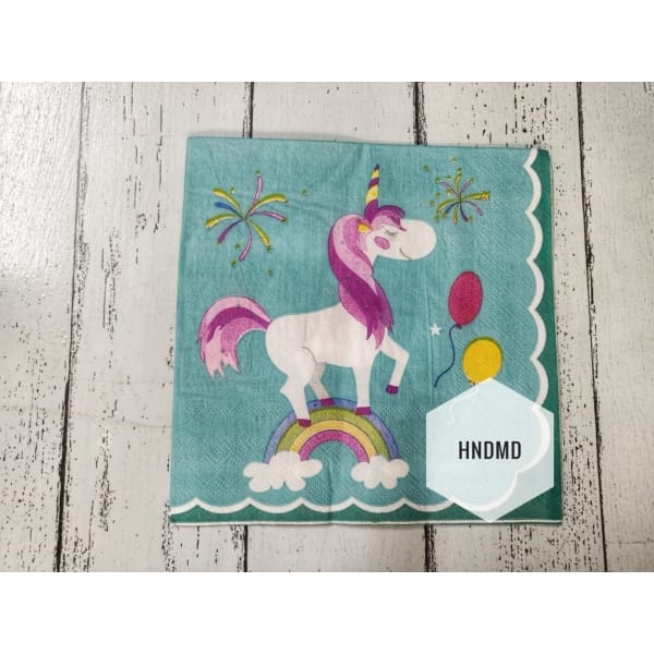 A pack of 12 by 12 inch Decoupage Napkins / Decoupage Tissues (5 pcs) - Unicorn with blue background