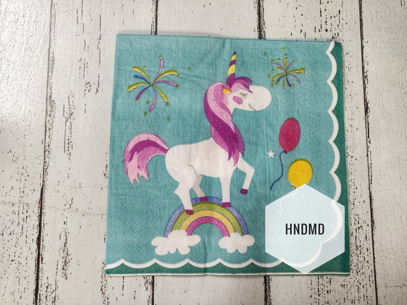 A pack of 12 by 12 inch Decoupage Napkins / Decoupage Tissues (5 pcs) - Unicorn with blue background