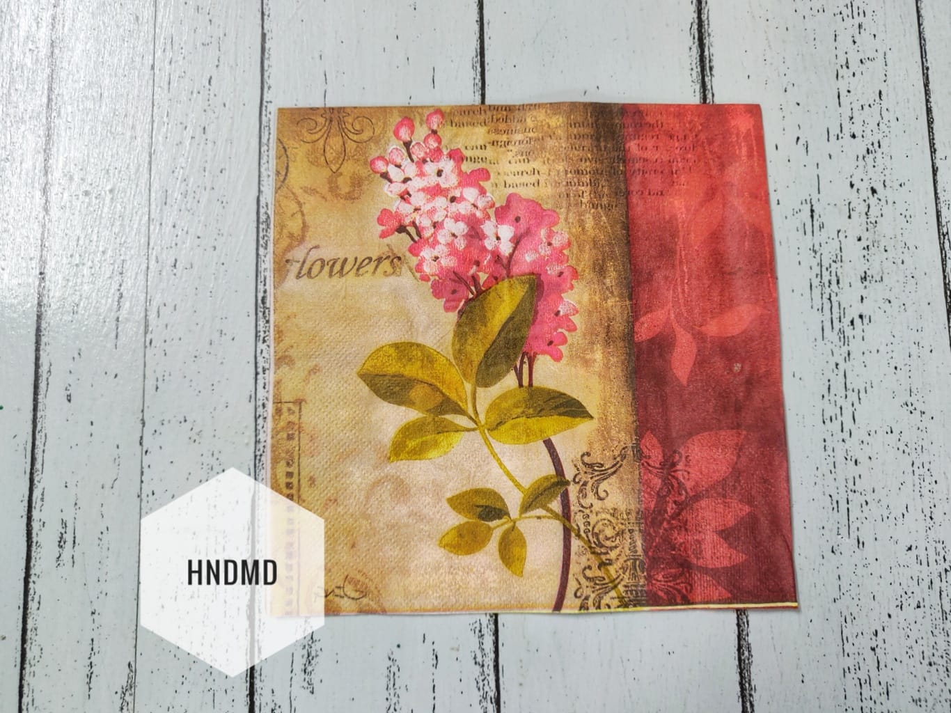 A pack of 12 by 12 inch Decoupage Napkins / Decoupage Tissues (5 pcs) - Red Flowers